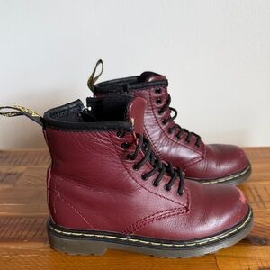 Dr. Martens Youth Boy’s or Girl’s Maroon Ankle Boot With Side Zipper